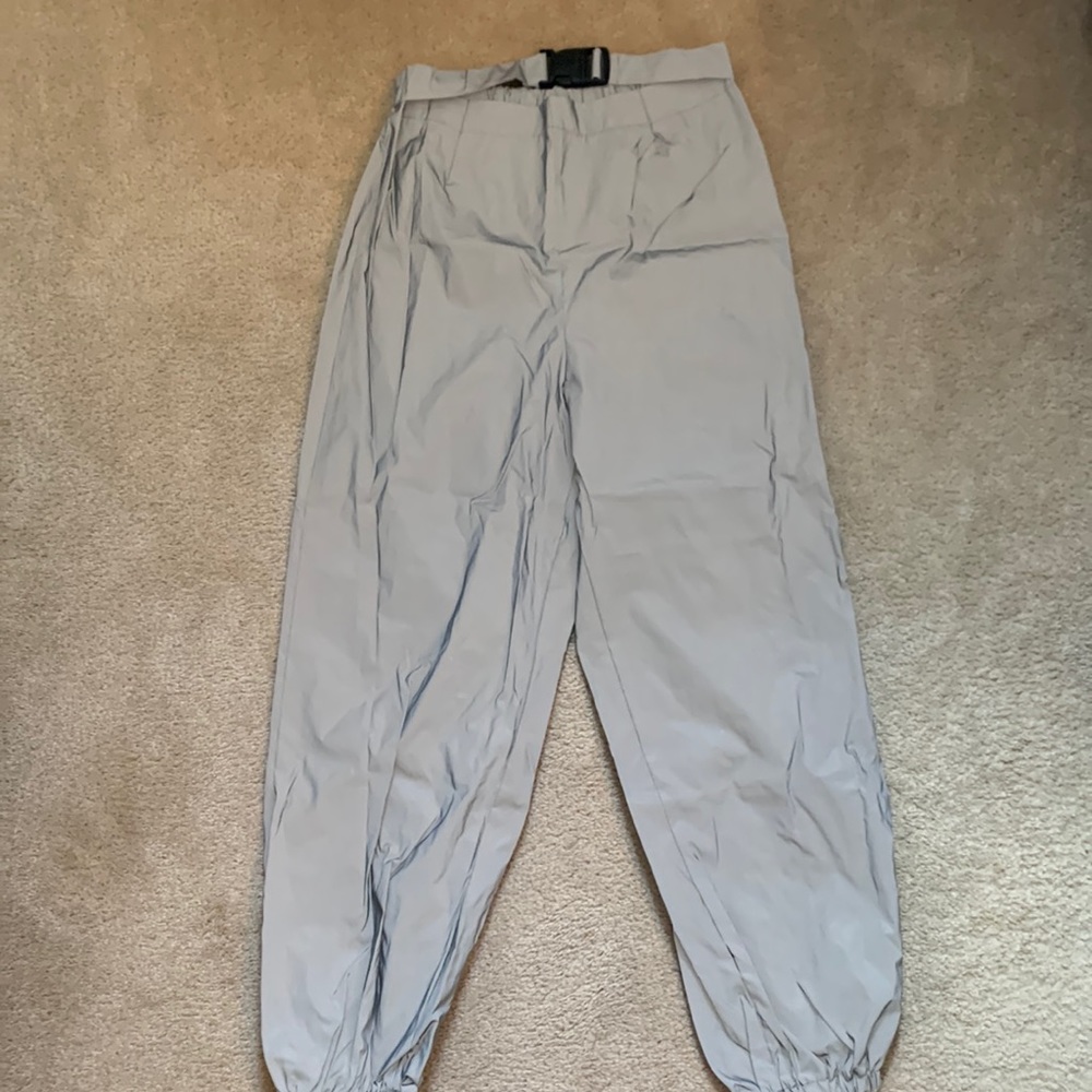 Shiny Silver Nylon Pants